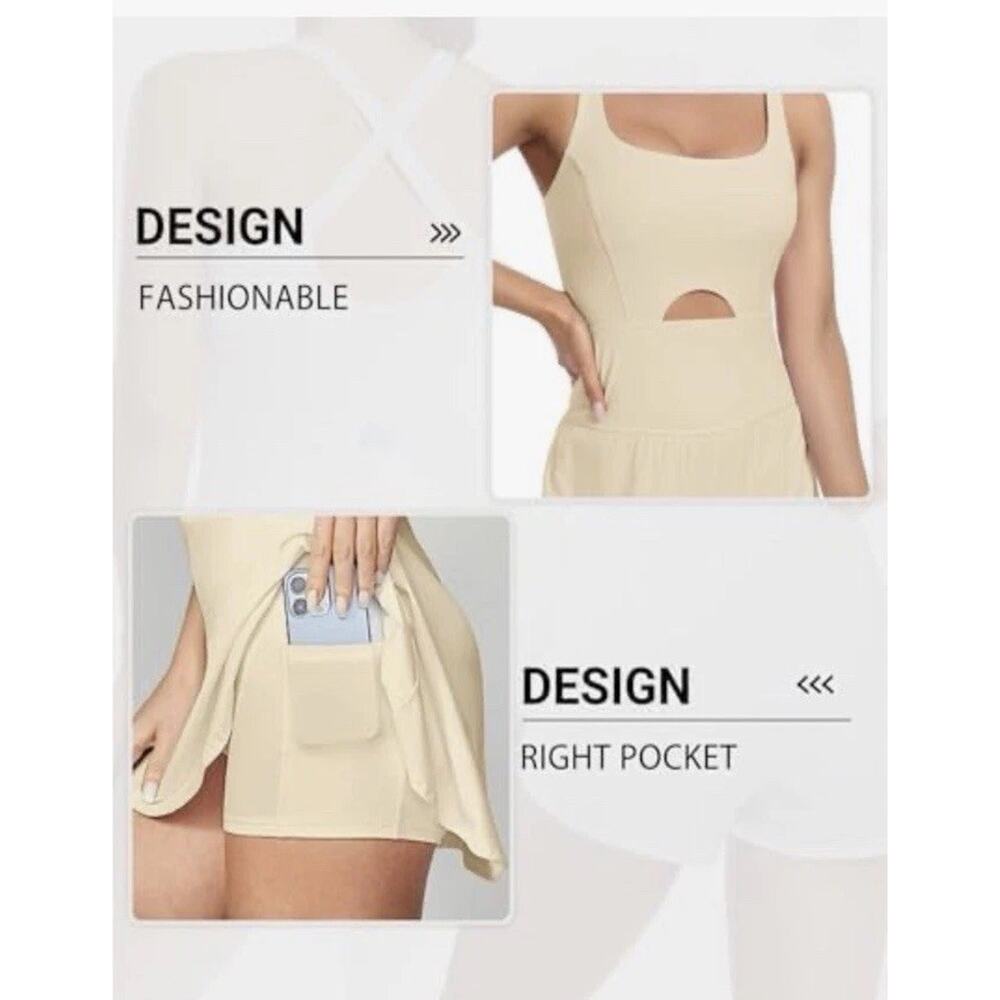 Womens Workout Romper One Piece Bodysuit Shorts Jumpsuit Gym Yoga Athletic Beige - Picture 5 of 6